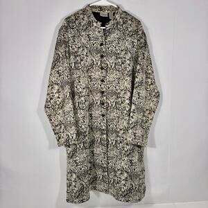 Chico's Black Cream & Gold Long Textured Light Weight Jacket Size XL C1